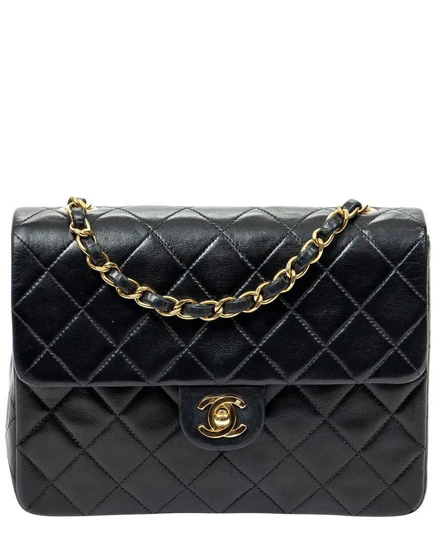 Black Quilted Lambskin Leather Mini Classic Straight Flap (authentic Pre-Loved) by CHANEL