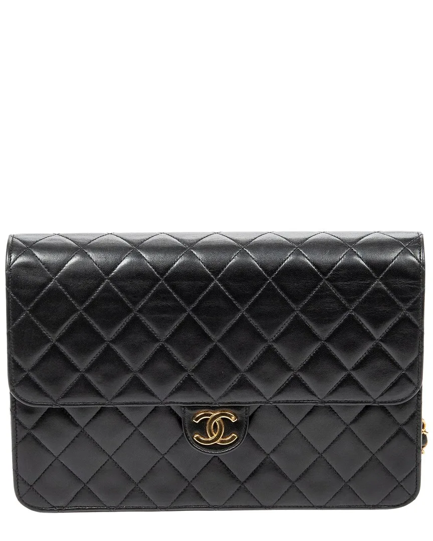 Black Quilted Lambskin Leather Push Lock Straight Flap (authentic Pre-Loved) by CHANEL