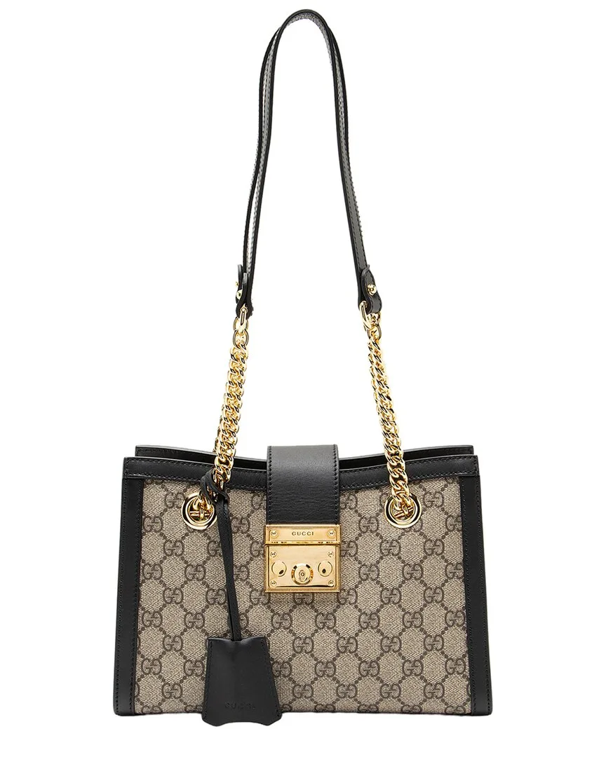 Beige, Black Gg Supreme Coated Canvas, Leather Padlock Chain Small Shoulder Bag (authentic Pre-Loved) by Gucci