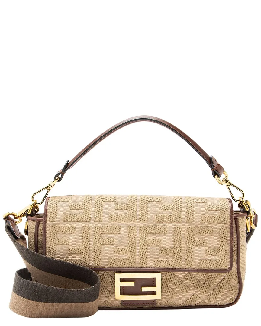 Beige & Brown Canvas & Leather Baguette Shoulder Bag (authentic Pre-Loved) by FENDI