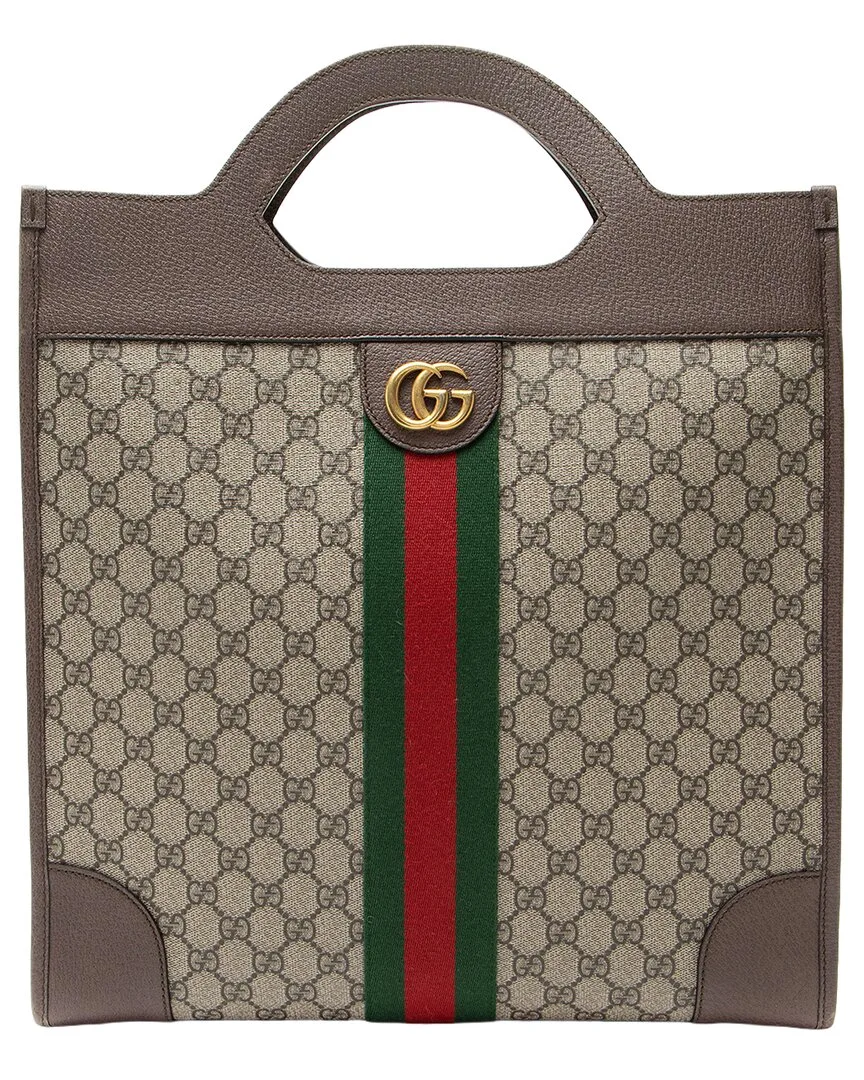 Brown Gg Supreme Coated Canvas & Leather Ophidia Open Handle Tote (authentic Pre-Loved)