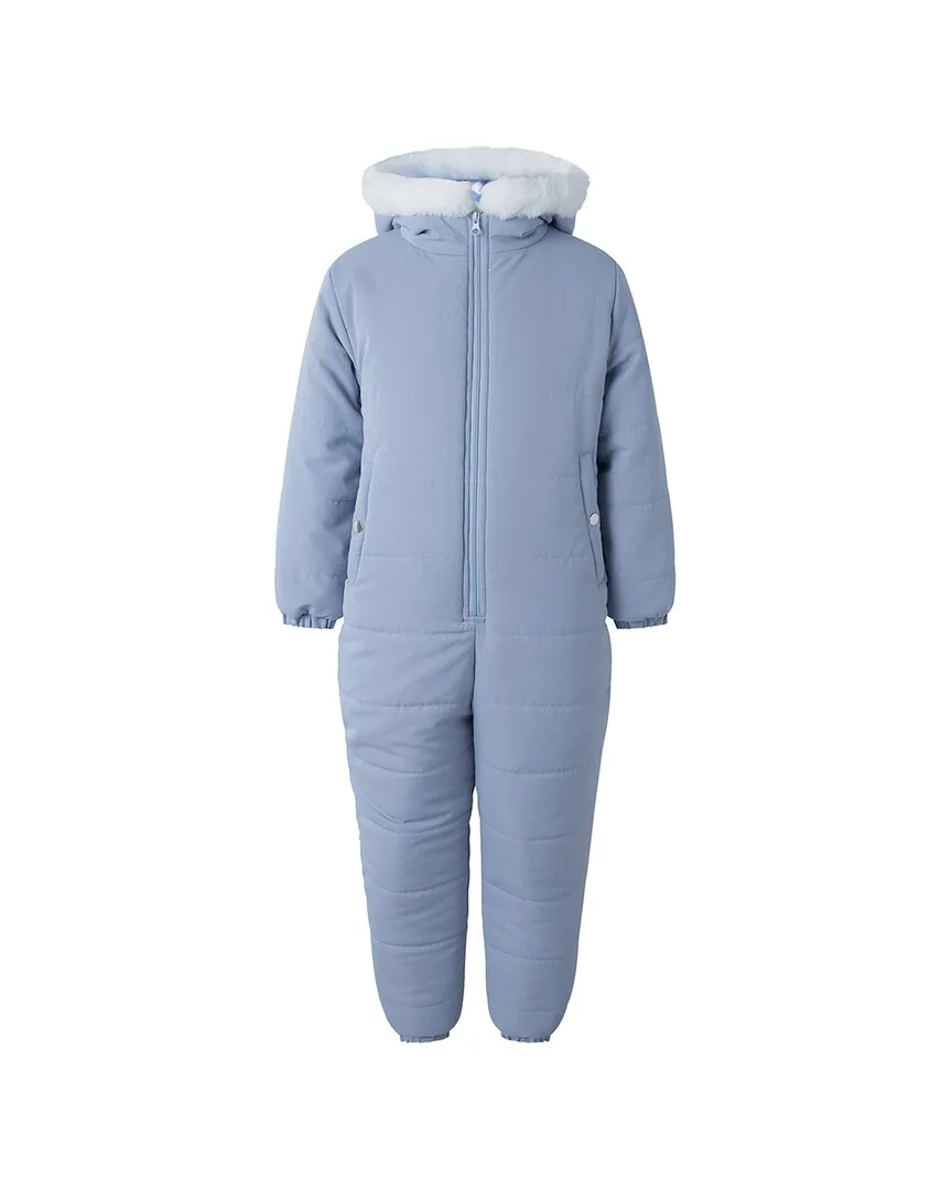 Blue Faux Fur Trim Snowsuit by Rachel Riley