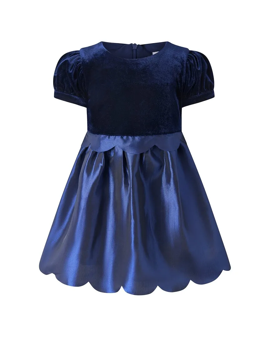 Navy Taffeta Scalloped Dress by Rachel Riley