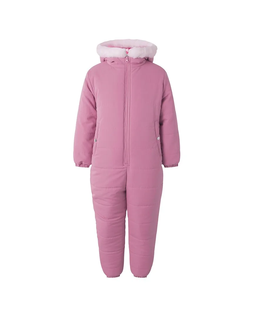 Pink Faux Fur Trim Snowsuit by Rachel Riley