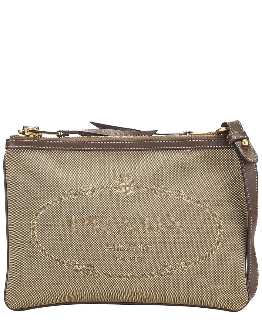 Prada Brown Jacquard Fabric Double Zip Crossbody Bag (authentic Pre-Loved) by Louis Vuitton