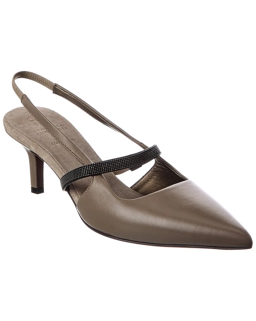 Leather & Suede Slingback Pump by Brunello Cucinelli