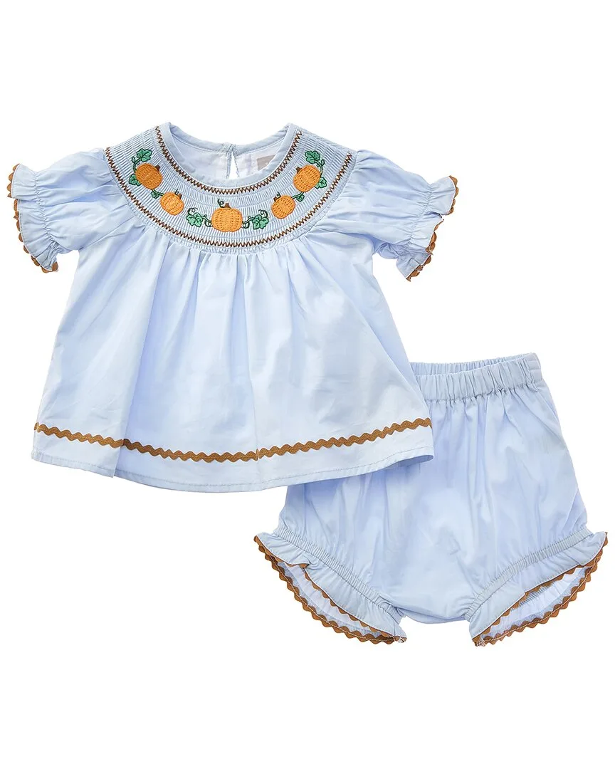 2Pc Pumpkin Gingham Smocked Dress & Bloomer by Lil Cactus