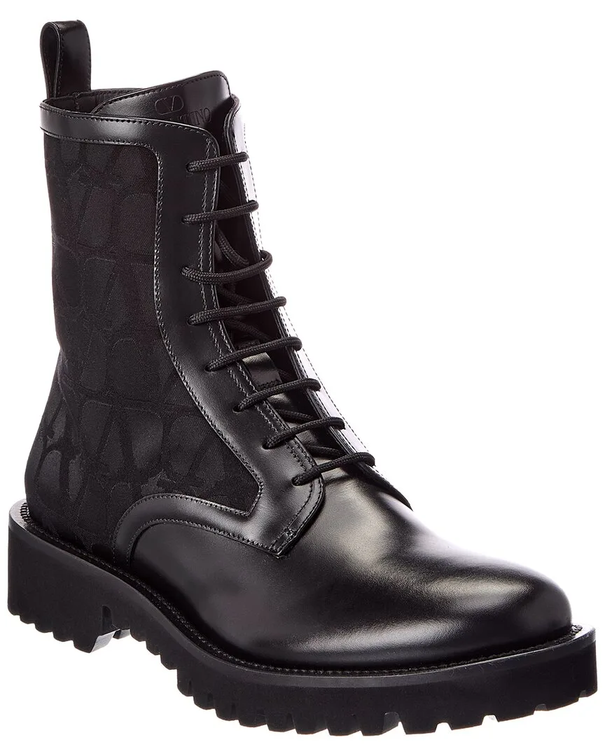 Toile Iconographe Canvas & Leather Combat Boot by Valentino