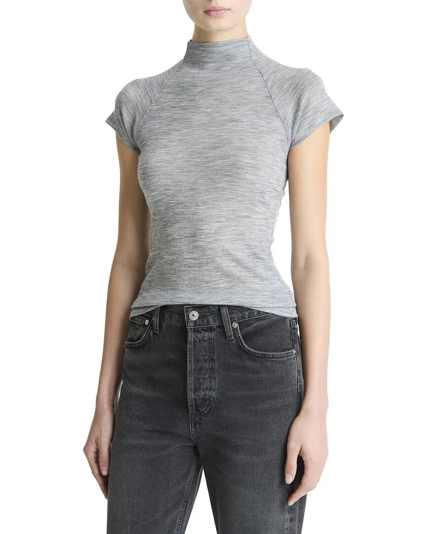Cap Sleeve Raglan Mock Neck Wool Top by Vince