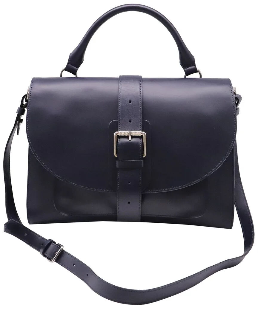 Navy Blue Leather Buckled Top Handle Bag (authentic Pre-Loved)
