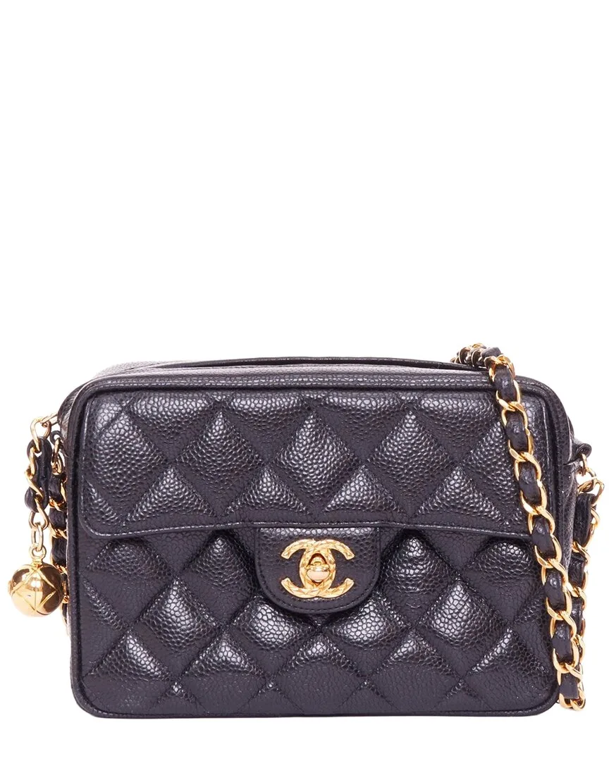 Black Caviar Quilted Leather 1990 Camera Bag (authentic Pre-Loved) by CHANEL