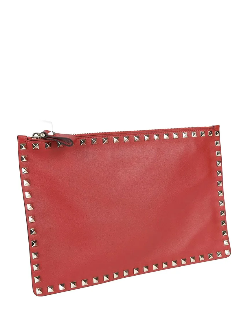 Red Leather Rockstud Clutch (authentic Pre-Loved)
