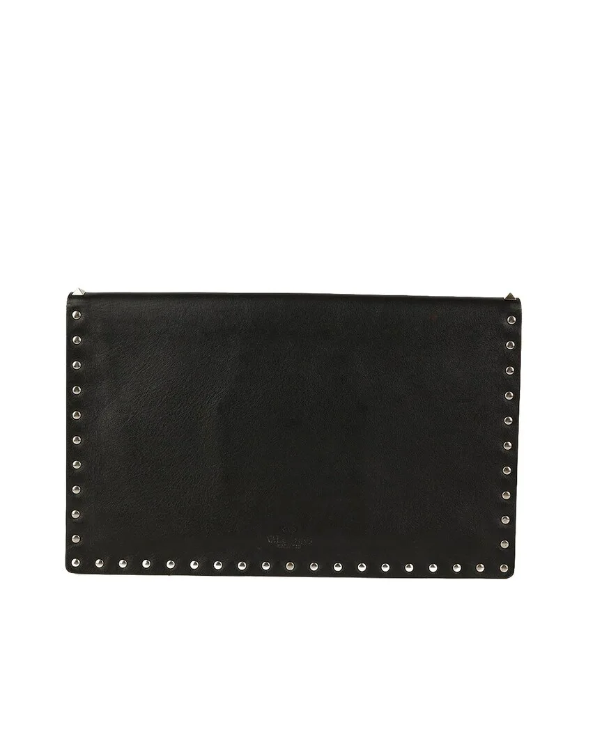 Black Leather Envelope Clutch (authentic Pre-Loved) by Valentino