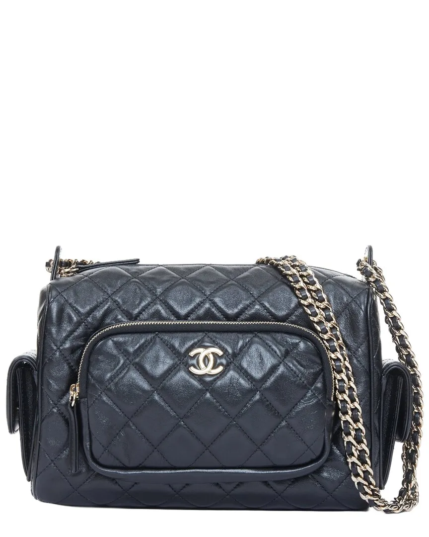 Black Leather 2024 Multi-Pocket Camera Case Bag (authentic Pre-Loved) by CHANEL