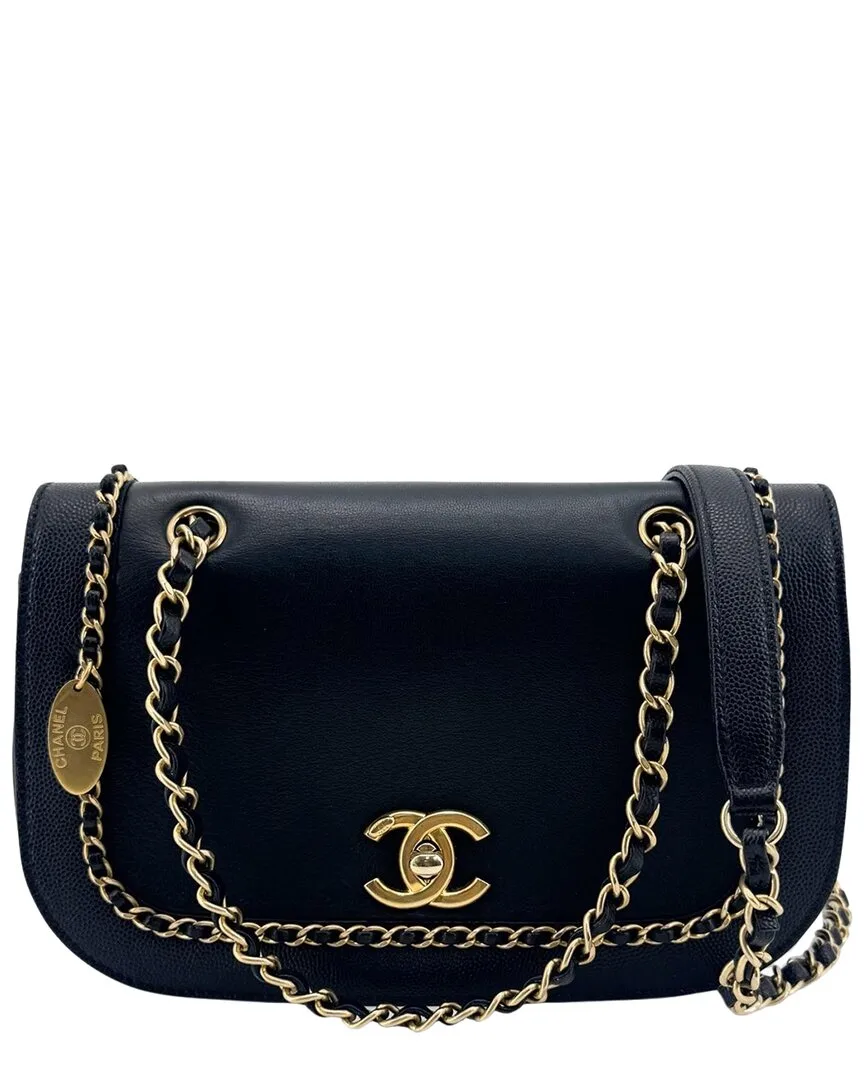 Black Calfskin Chain Around Flap Shoulder Bag (authentic Pre-Loved) by CHANEL