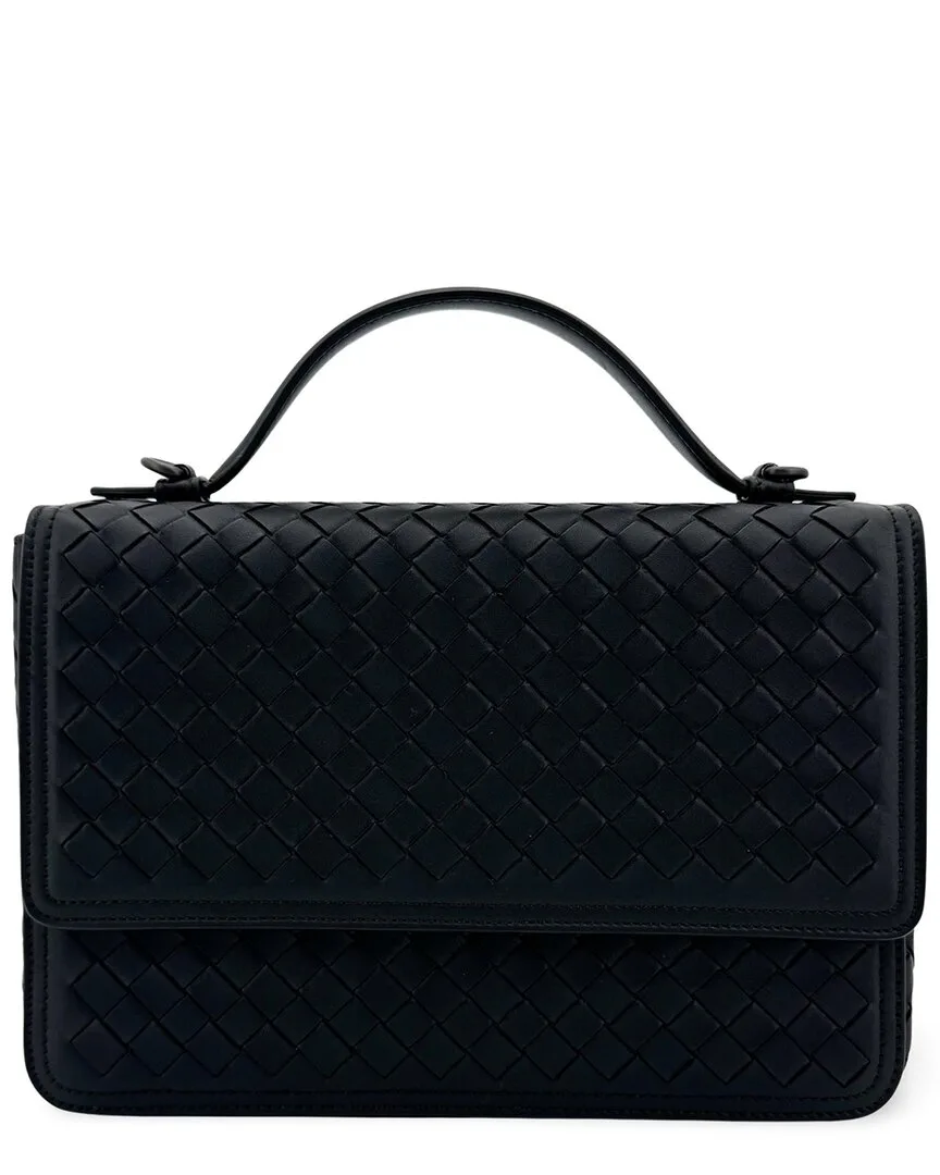 Black Intrecciato Lambskin Alumna Top Handle Bag (authentic Pre-Loved) by Bottega Veneta