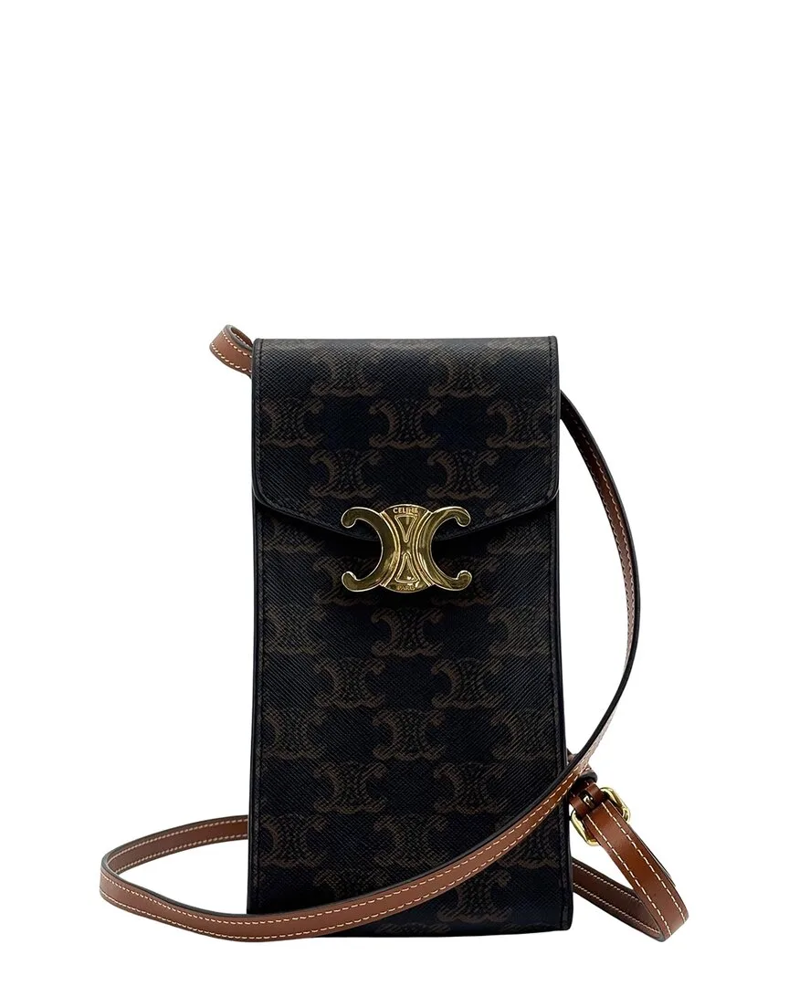Black Triomphe Canvas & Calfskin Phone Pouch (authentic Pre-Loved) by Celine