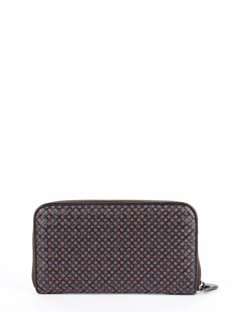 Brown Intrecciato Leather Flower Pattern Zipped Long Wallet (authentic Pre-Loved) by Bottega Veneta