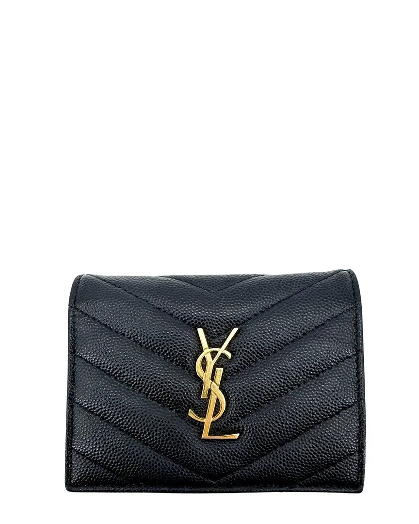 Black Matelasse Leather Monogram Flap Wallet (authentic Pre-Loved) by Saint Laurent