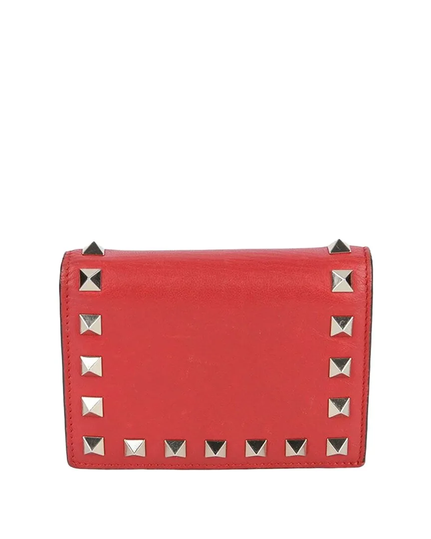 Red Leather Rockstud Compact Wallet (authentic Pre-Loved) by Valentino