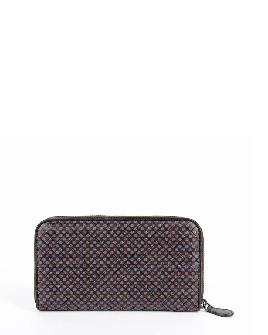 Brown Intrecciato Leather Flower Pattern Zipper Long Wallet (authentic Pre-Loved) by Bottega Veneta