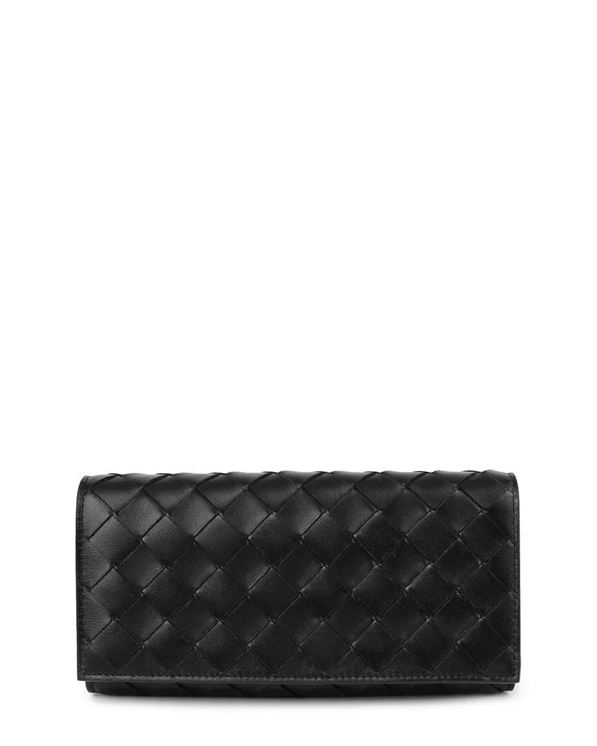 Black Intrecciato Leather Large Flap Wallet (authentic Pre-Loved) by Bottega Veneta