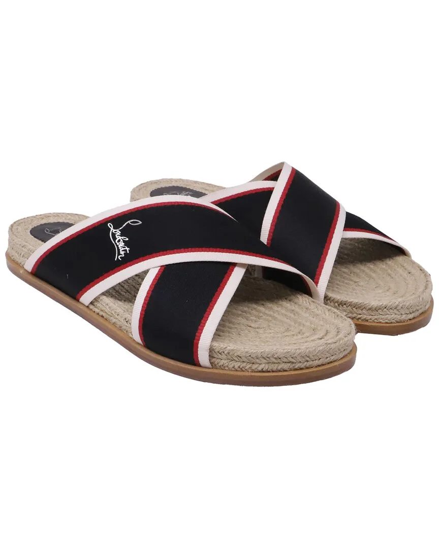 Canvas Hot Cross Slide Sandal (authentic Pre-Loved) by Christian Louboutin