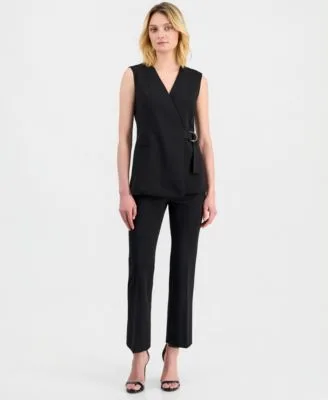 Sleeveless D Ring Wrap Blazer Pull on Kick Flare Pants by Anne Klein