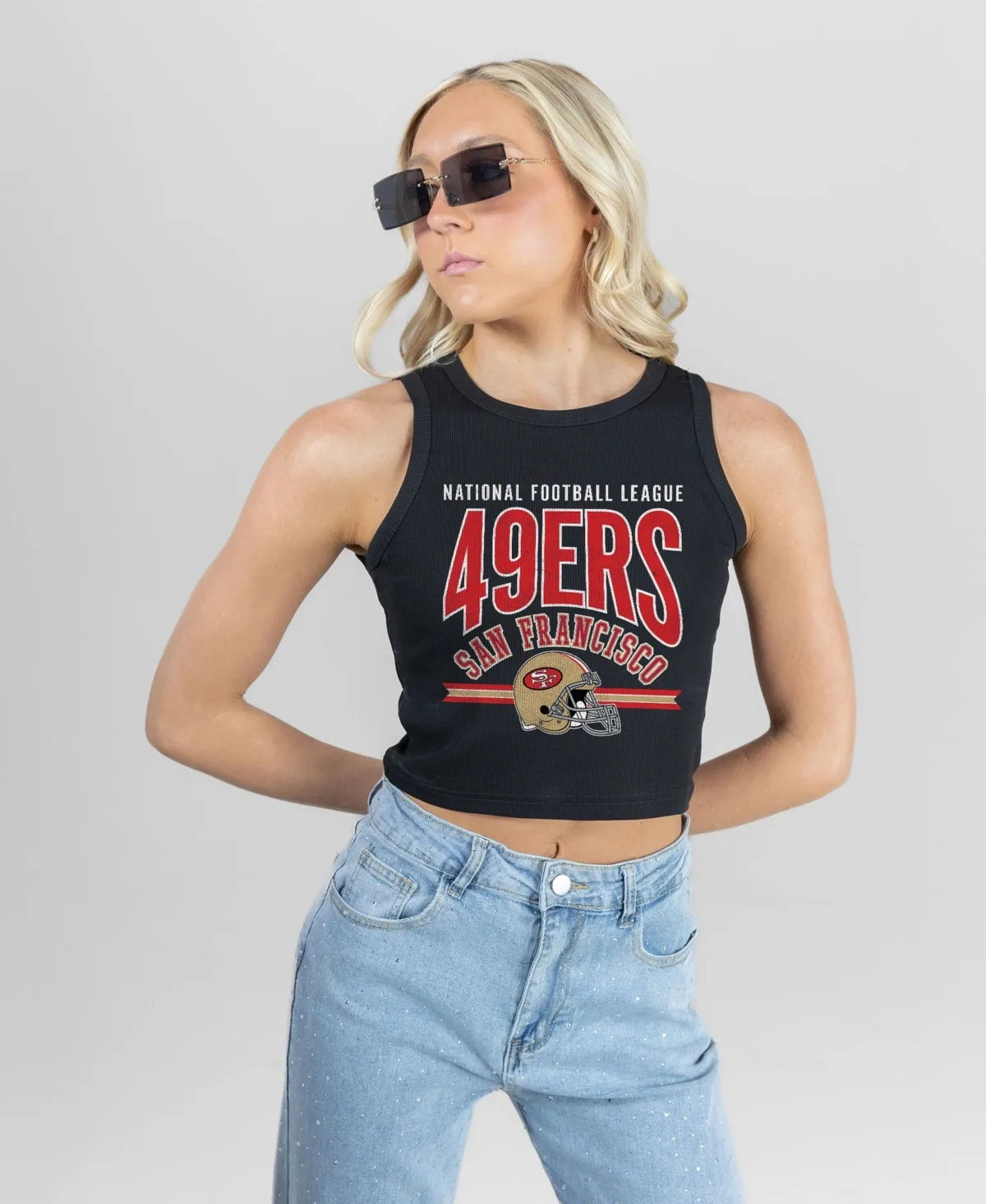 San Francisco 49ers Mic Drop Ribbed Scoop Neck Crop Tank Top by Gameday Couture