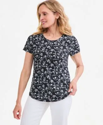 Printed Short Sleeve Crewneck Tee by Style & Co