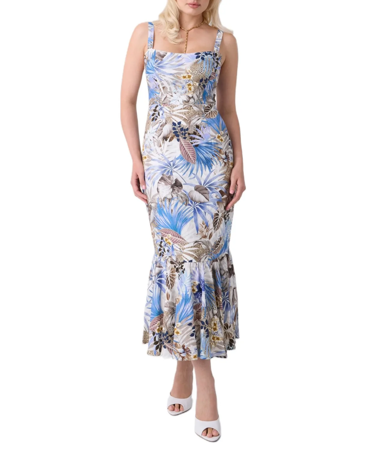 Rory Linen-Blend Ruffled Hem Dress by GUESS