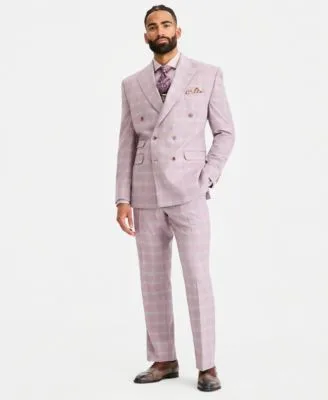 Classic Fit Double Breasted Windowpane Suit Separates by Tayion Collection