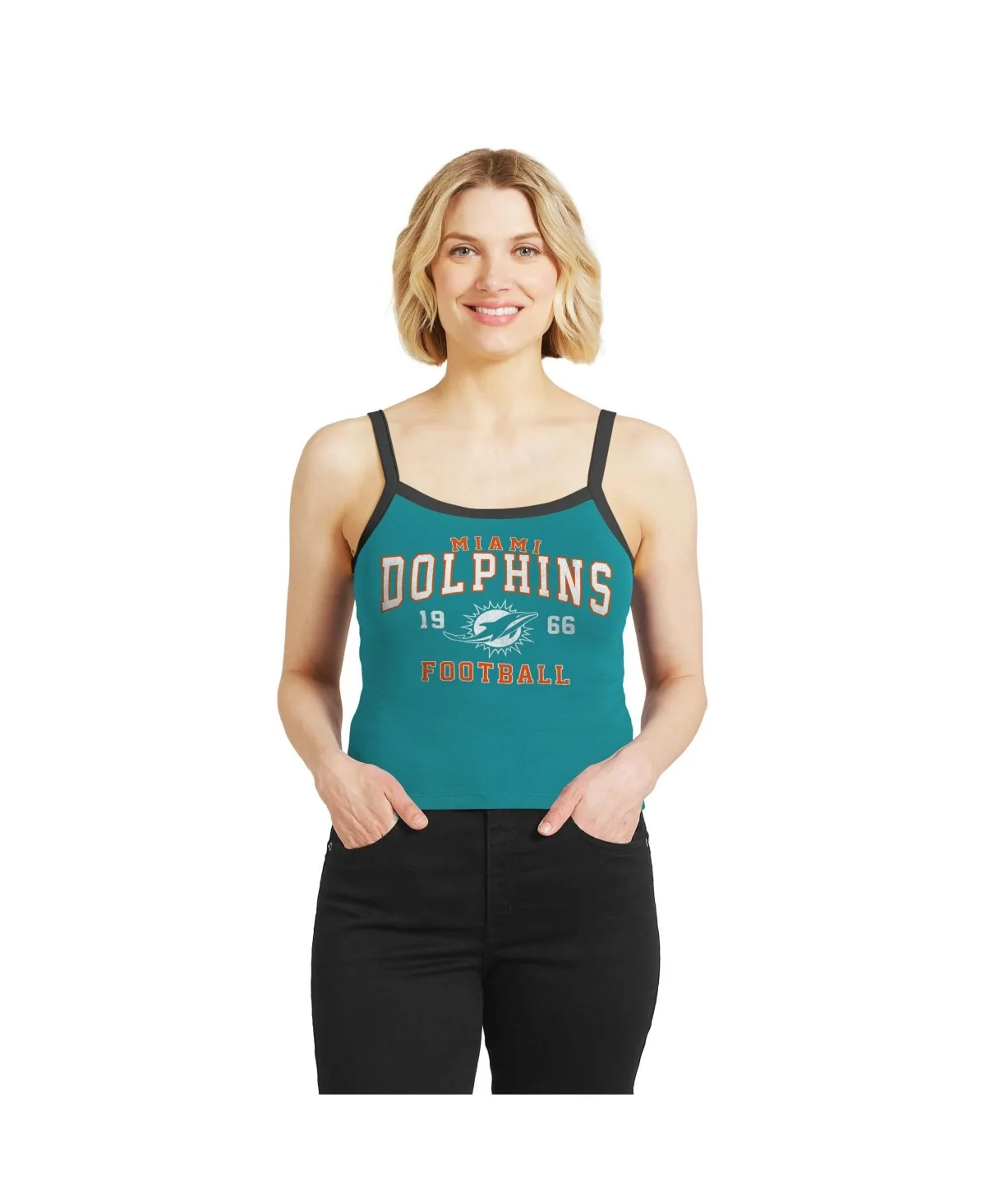 Wear by Erin Andrews Miami Dolphins Scoop Neck Distressed Screen Print Tank Top by Wear by Erin Andrews