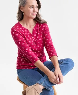 Printed 3/4 Sleeve Henley Top by Style & Co