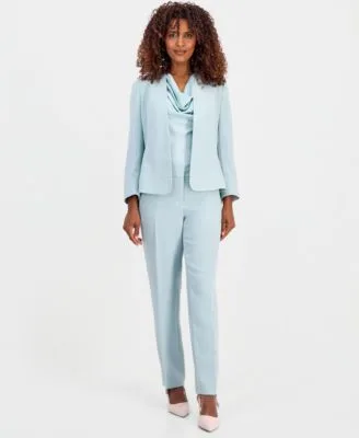 Collarless Jacket Sleeveless Cowl Neck Blouse Fly Front Slim Pants by Kasper