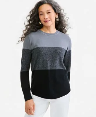 Cotton Colorblocked Curved Hem Sweater by Style & Co
