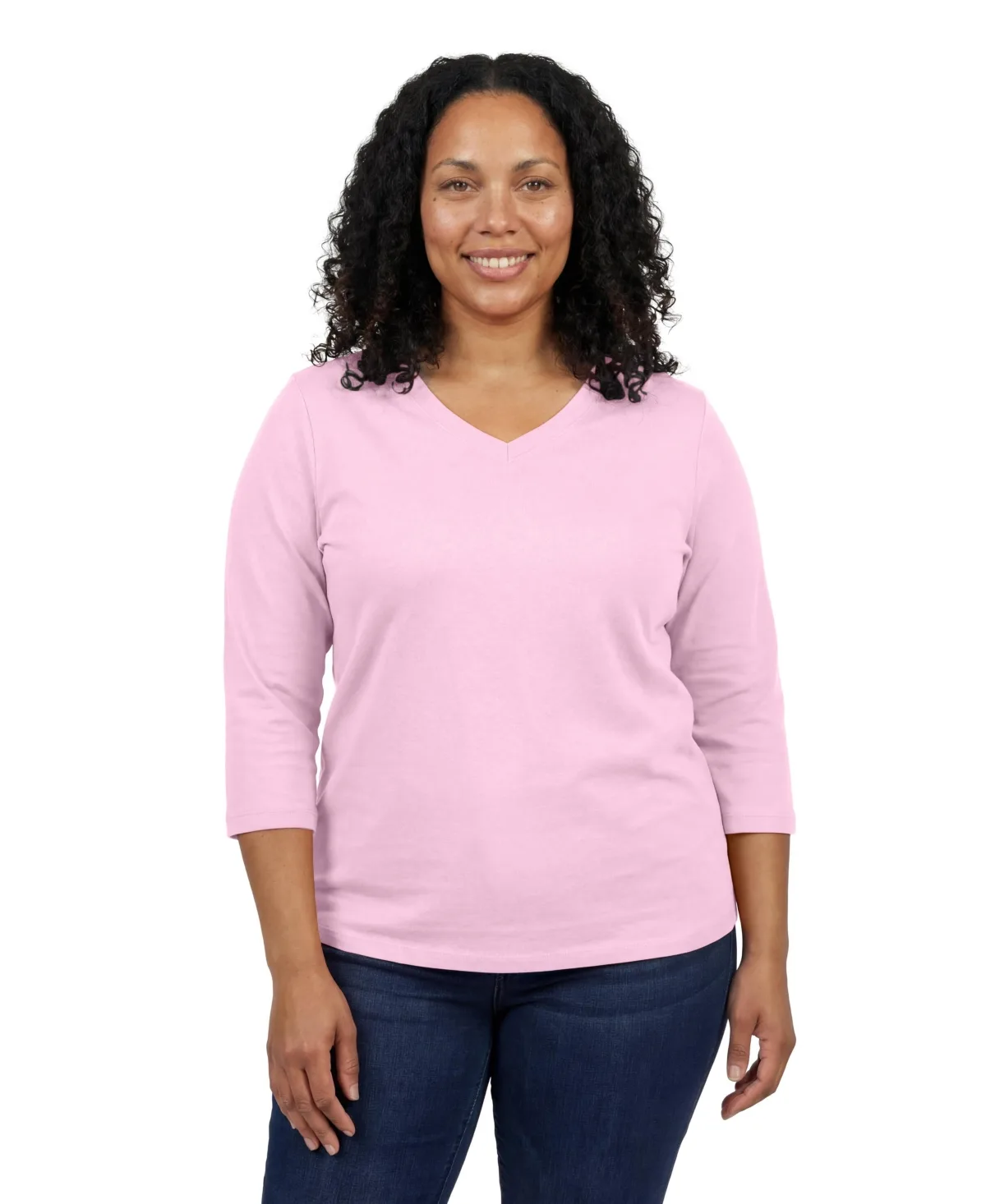 Perfect Three-Quarter Sleeve V-Neck Tee by Woman Within