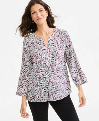 Printed Bell Sleeve Pintuck Blouse by Style & Co