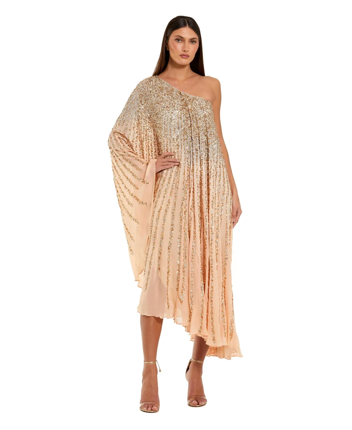 Mac Duggal One Shoulder Ombre Sequin Kaftan Dress by M.A.C.