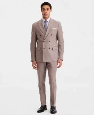 Slim Fit Double Breasted Linen Blend Suit Separates by Calvin Klein