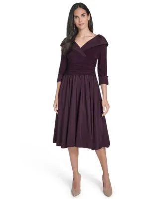 Mixed Media Fit Flare Midi Dress