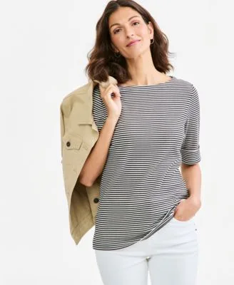 Printed Elbow Sleeve Boatneck Top by Style & Co
