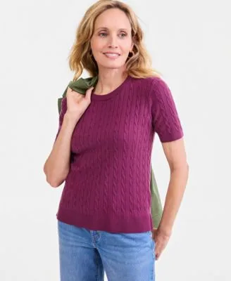 Cable Knit Short Sleeve Sweater by Style & Co
