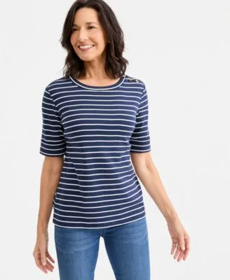 Pima Cotton Boat Neck Elbow Sleeve Top by Style & Co