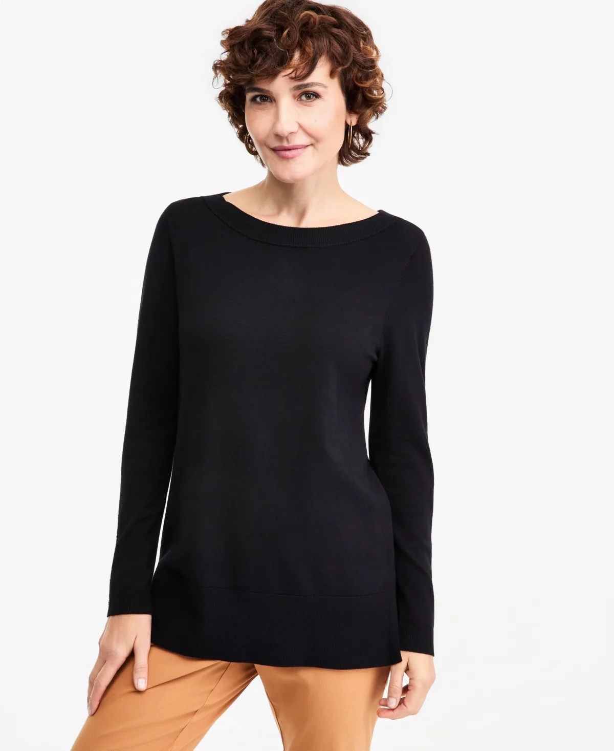Boat Neck Long Sleeve Sweater by JM Collection