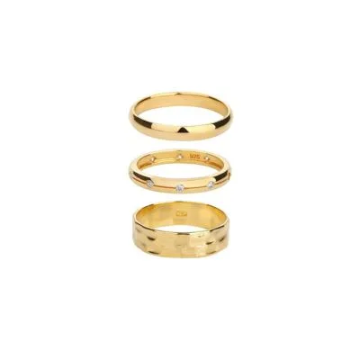 18k Gold Plated Sterling Silver Sleek Chic Ring Set Holiday Gift Idea by Bearfruit Jewelry