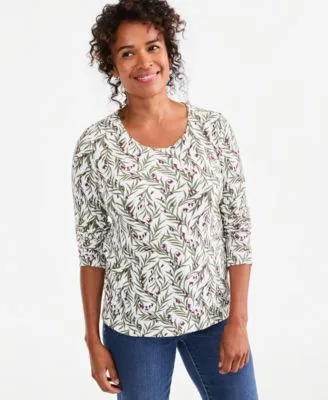 Printed Long Sleeve Scoop Neck Top by Style & Co