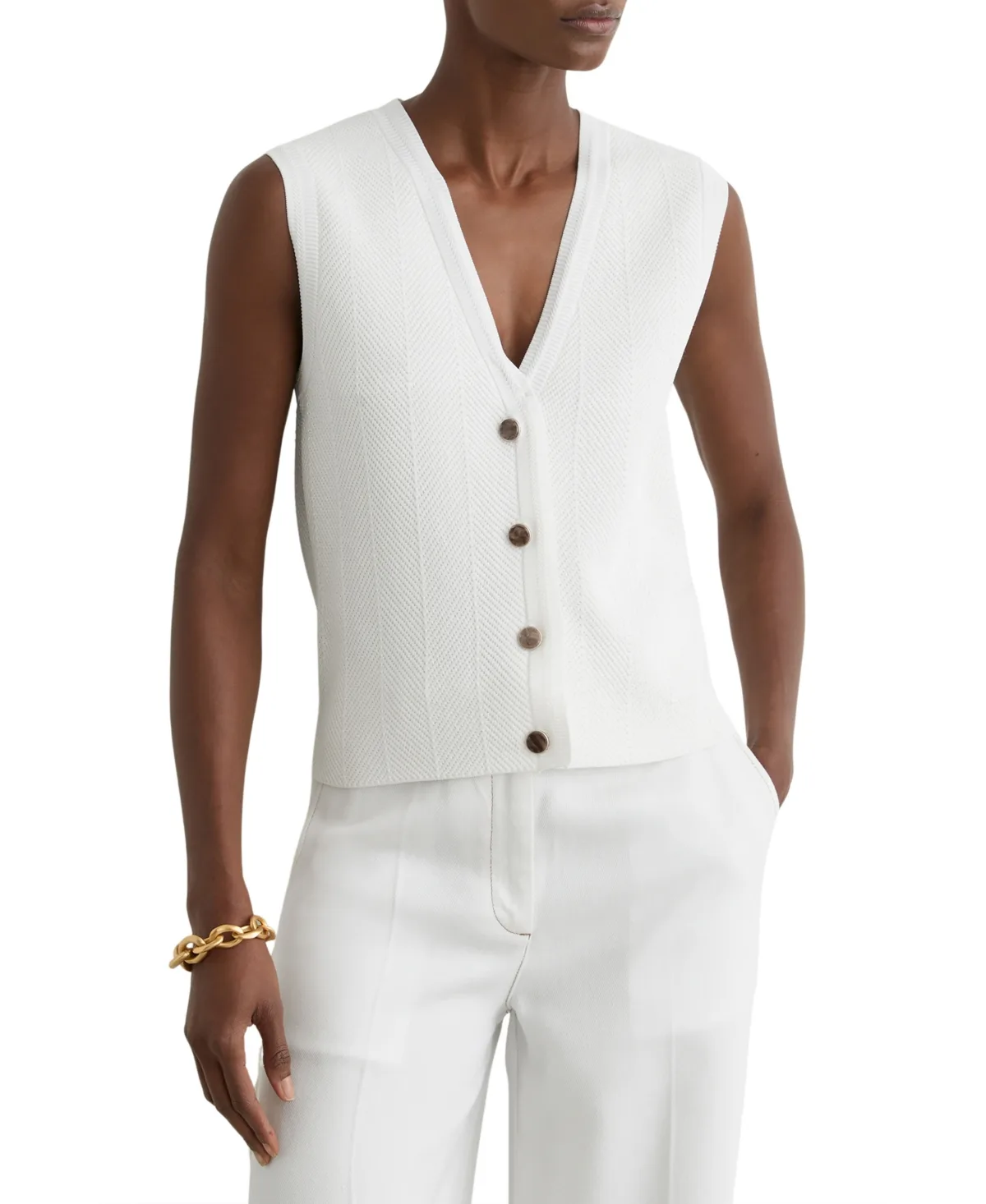 Textured-Knit Button-Through Waist Sweater by Reiss
