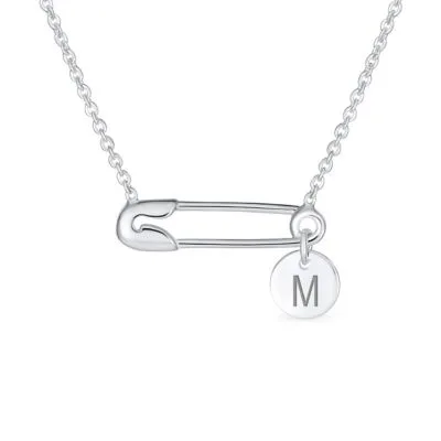 Safety Pin Initial Pendant Necklace in Sterling Silver by Bling Jewelry