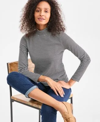 Printed Mock Neck Knit Top by Style & Co
